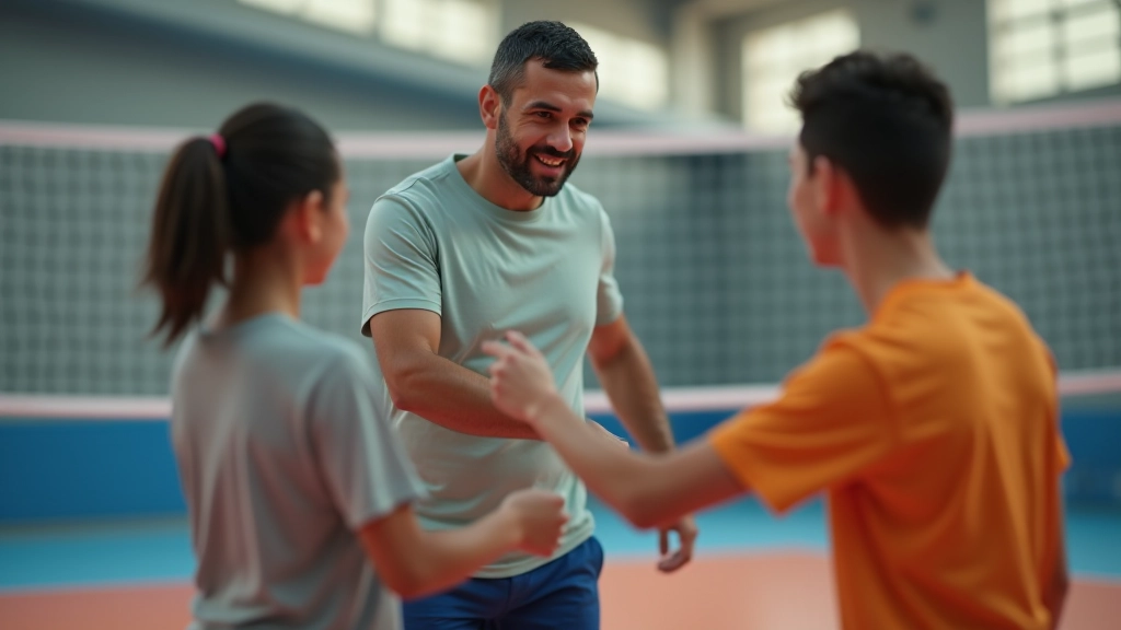 مدرب كرة طائرة يصحح وضعية لاعب يرتكب خطأ شائع في تقنية الضرب